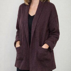 EILEEN FISHER Women's Boucle Wool Blend Open Cardigan Sweater Medium Garnet